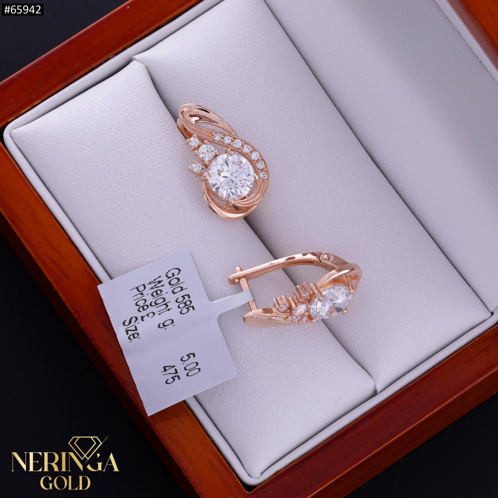 Rose gold english lock earrings #65942