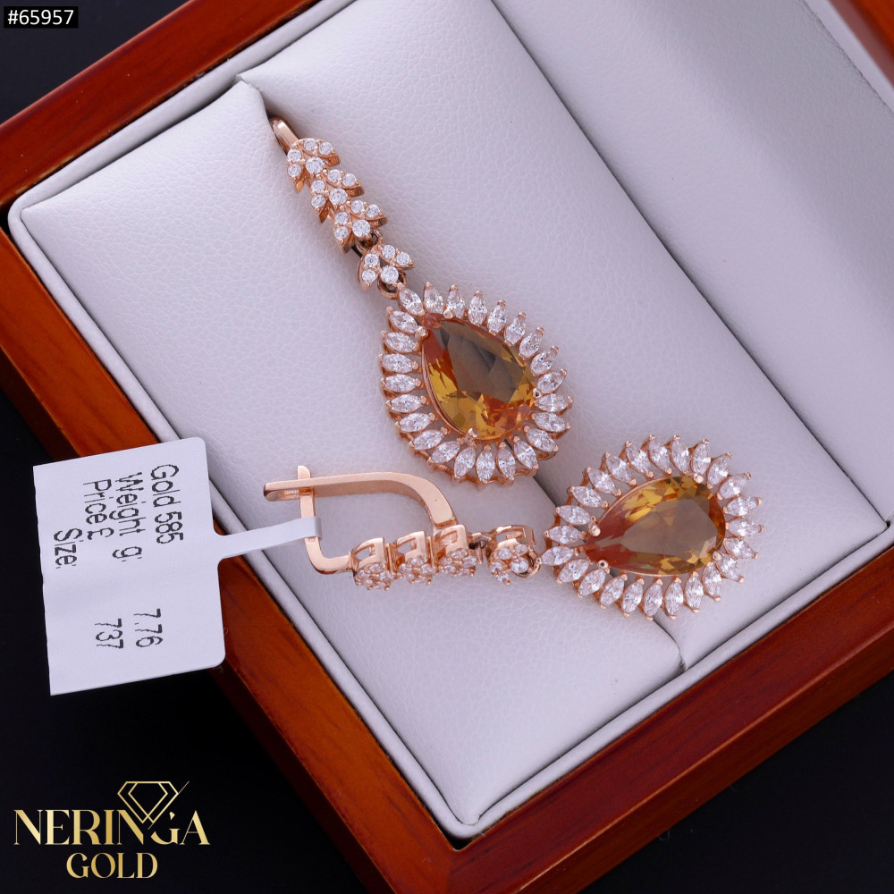 Rose gold english lock earrings #65957