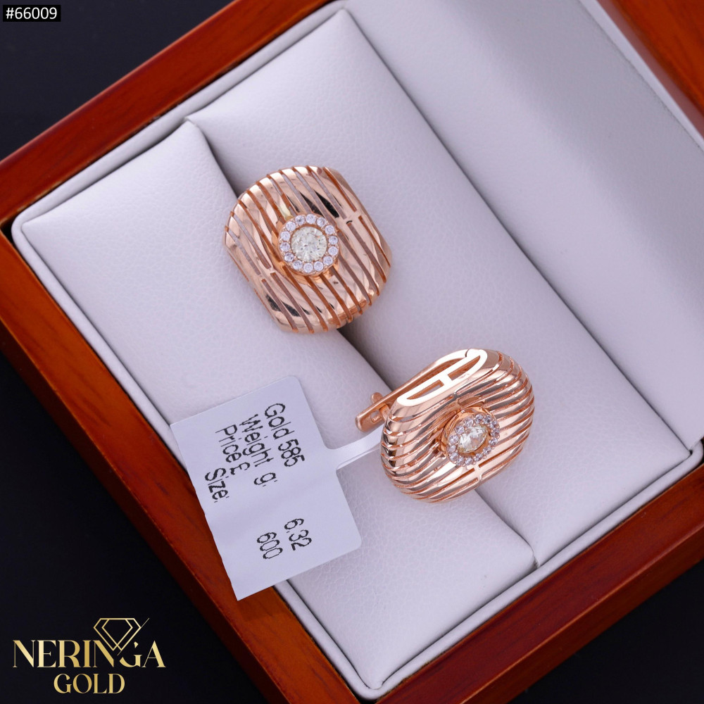 Rose gold english lock earrings #66009