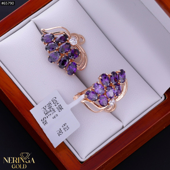 Rose gold english lock earrings #65790