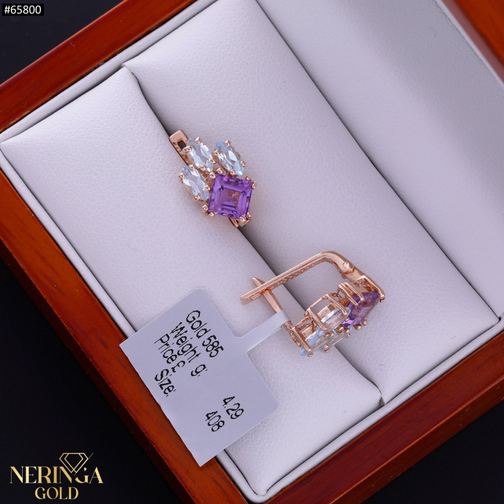 Rose gold english lock earrings #65800