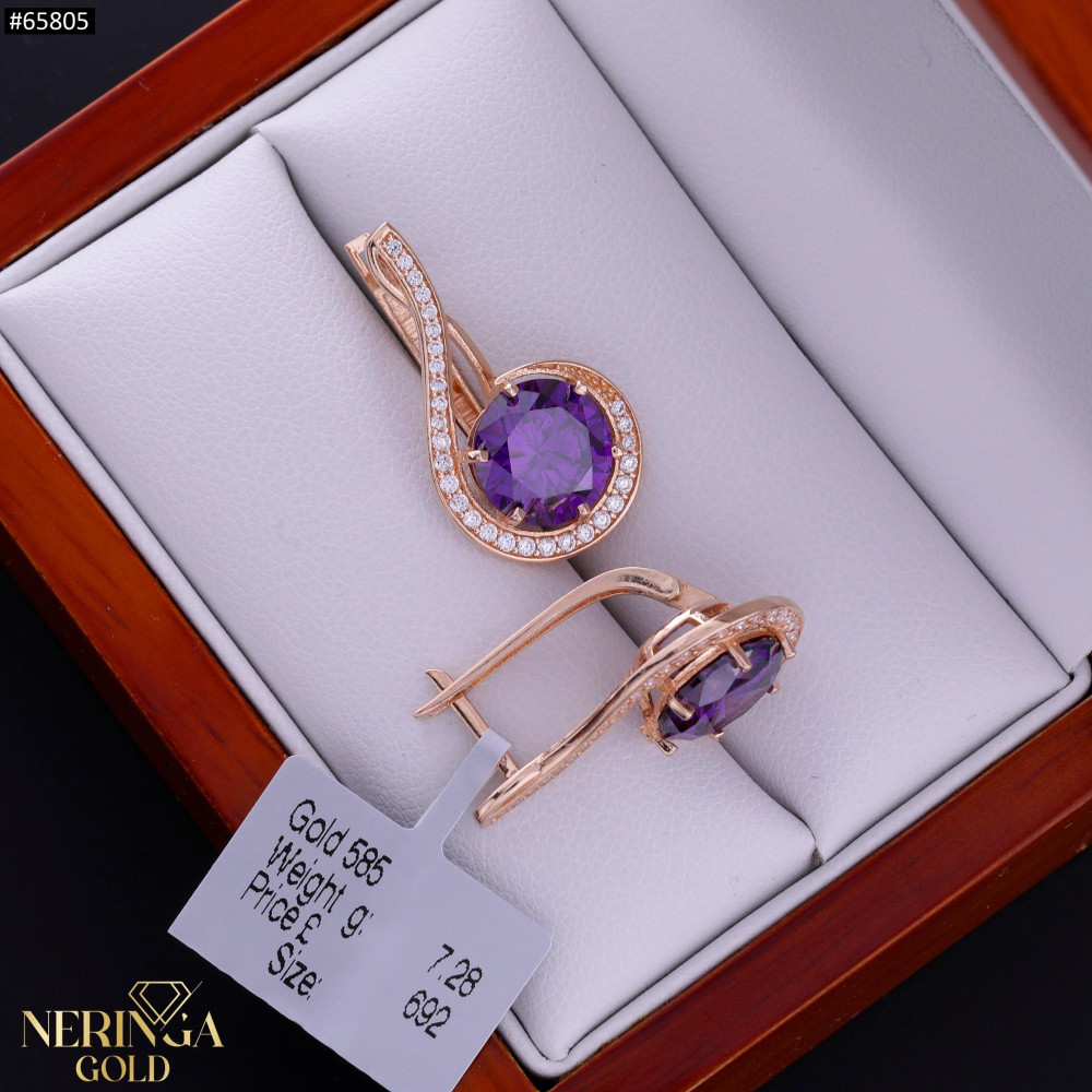 Rose gold english lock earrings #65805