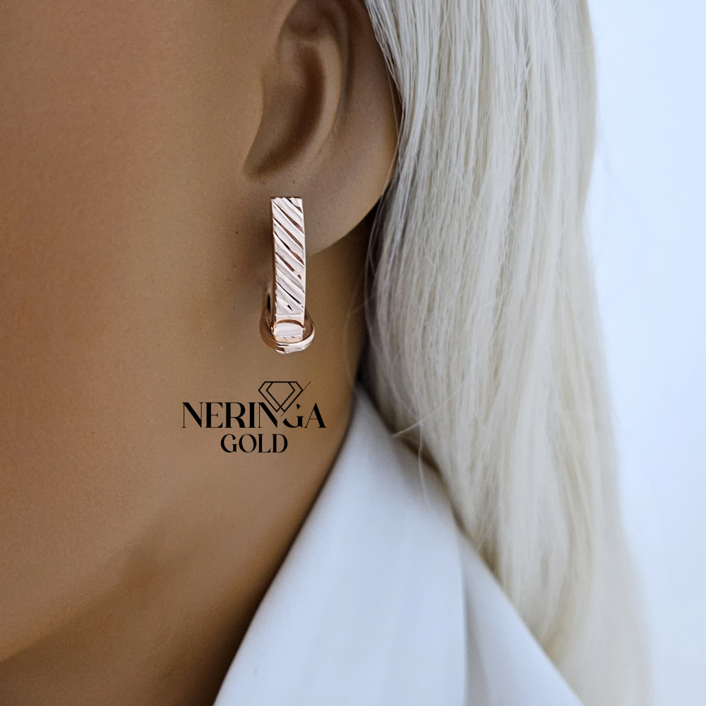 Rose gold english lock earrings #65982