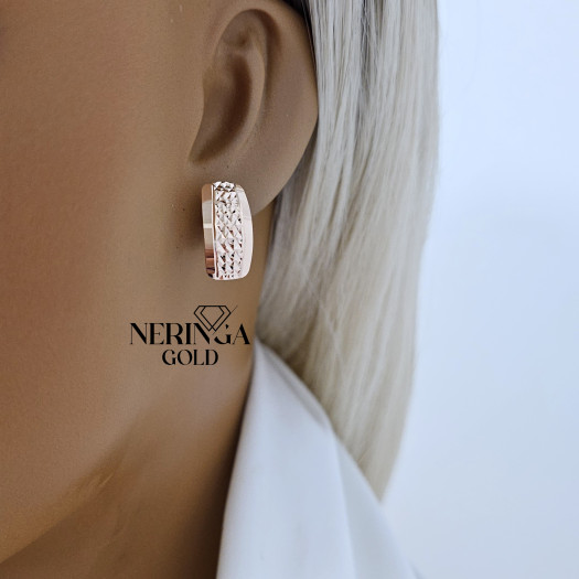 Rose gold english lock earrings #65980