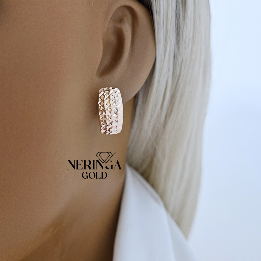 Rose gold english lock earrings #65976