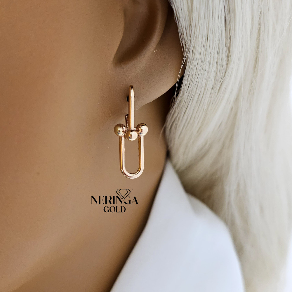 Rose gold english lock earrings #65870