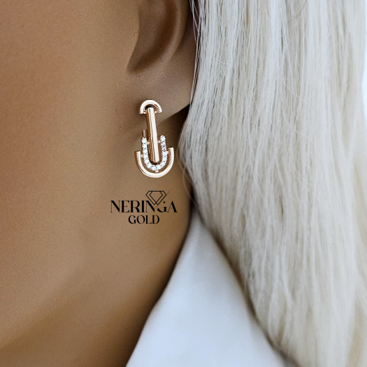 Rose gold english lock earrings #65858