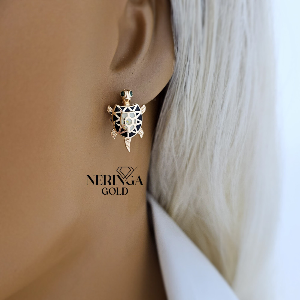 Rose gold english lock earrings #65972