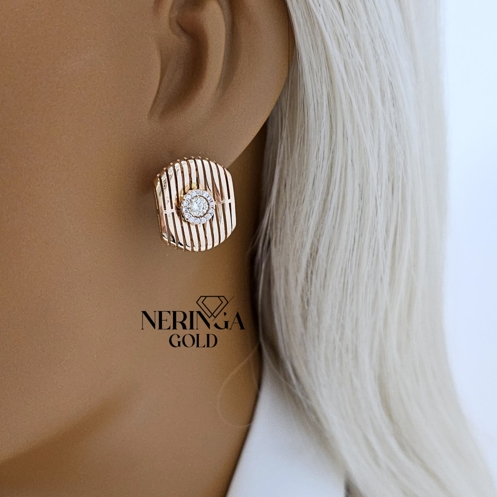 Rose gold english lock earrings #66009