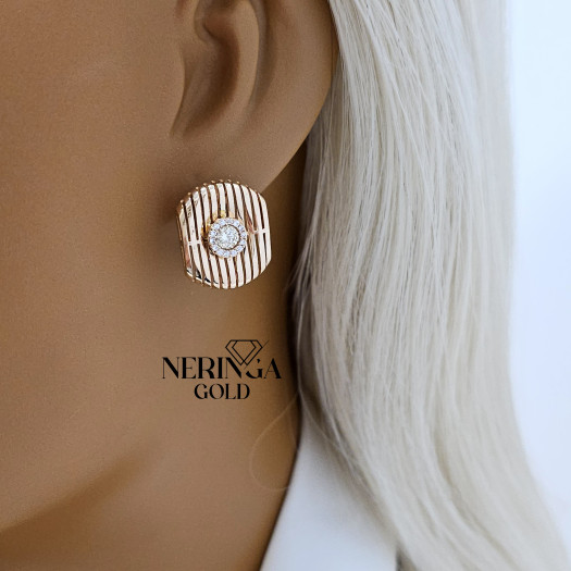 Rose gold english lock earrings #66009