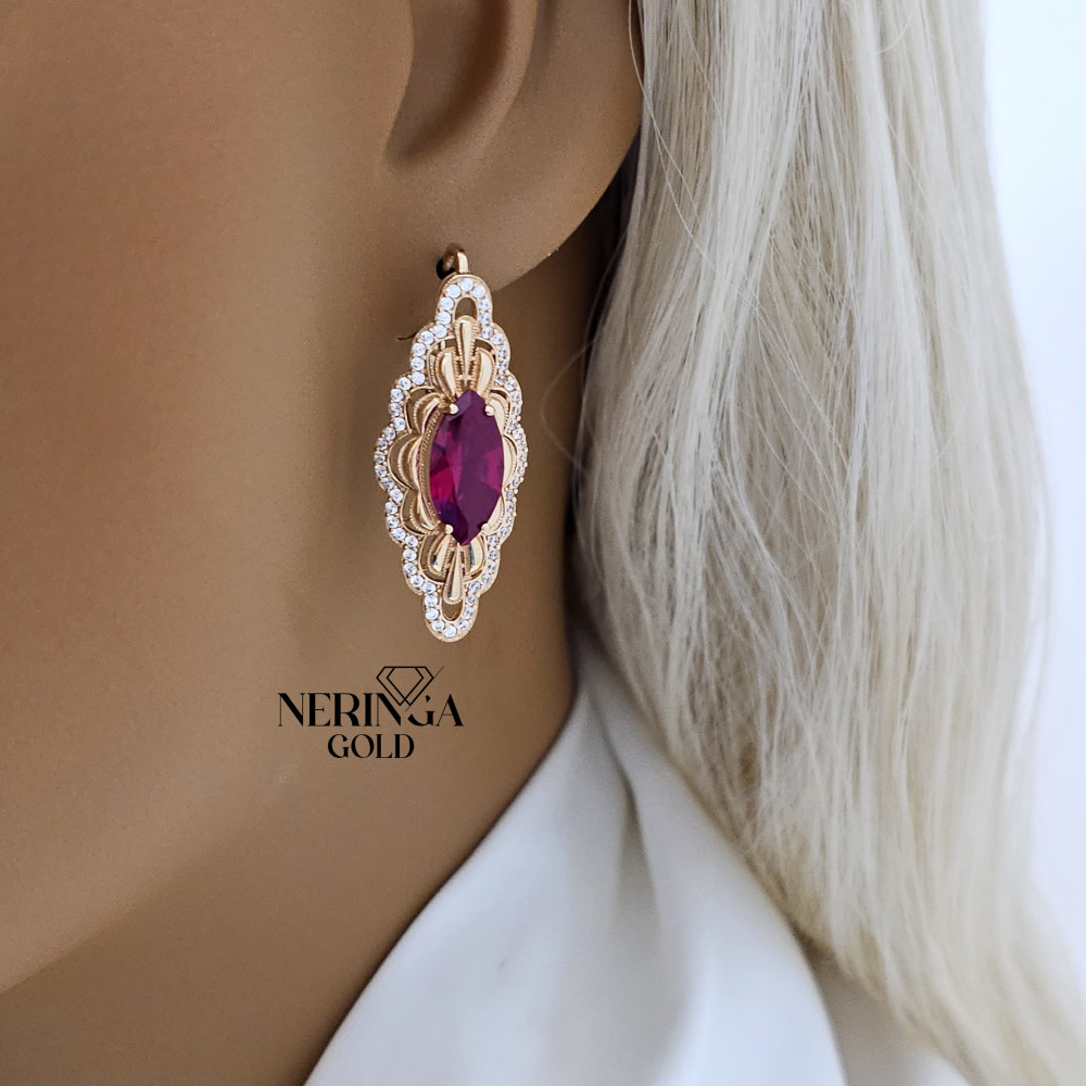 Rose gold english lock earrings #65955