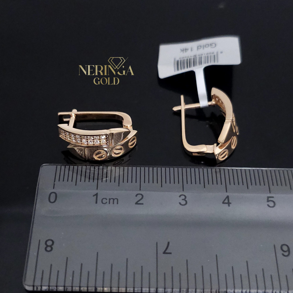 Rose gold english lock earrings #67168