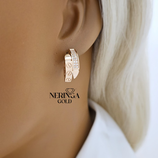 Rose gold english lock earrings #67168