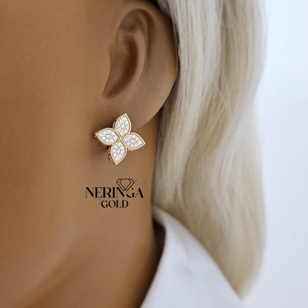 Rose gold english lock earrings #67165