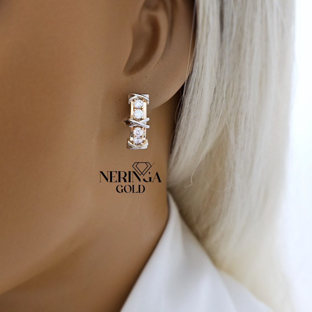 White rose gold english lock earrings #67338