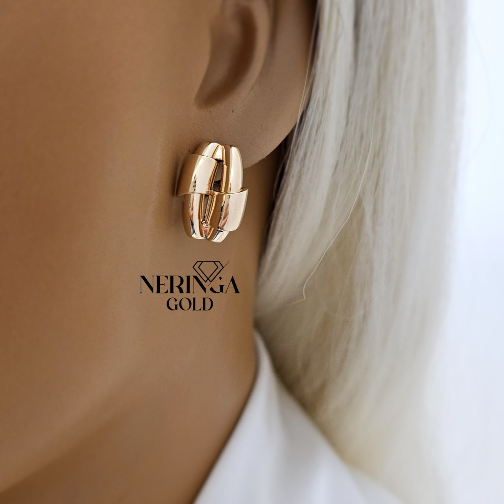 Rose gold english lock earrings #67341