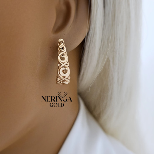 Rose gold english lock earrings #67346