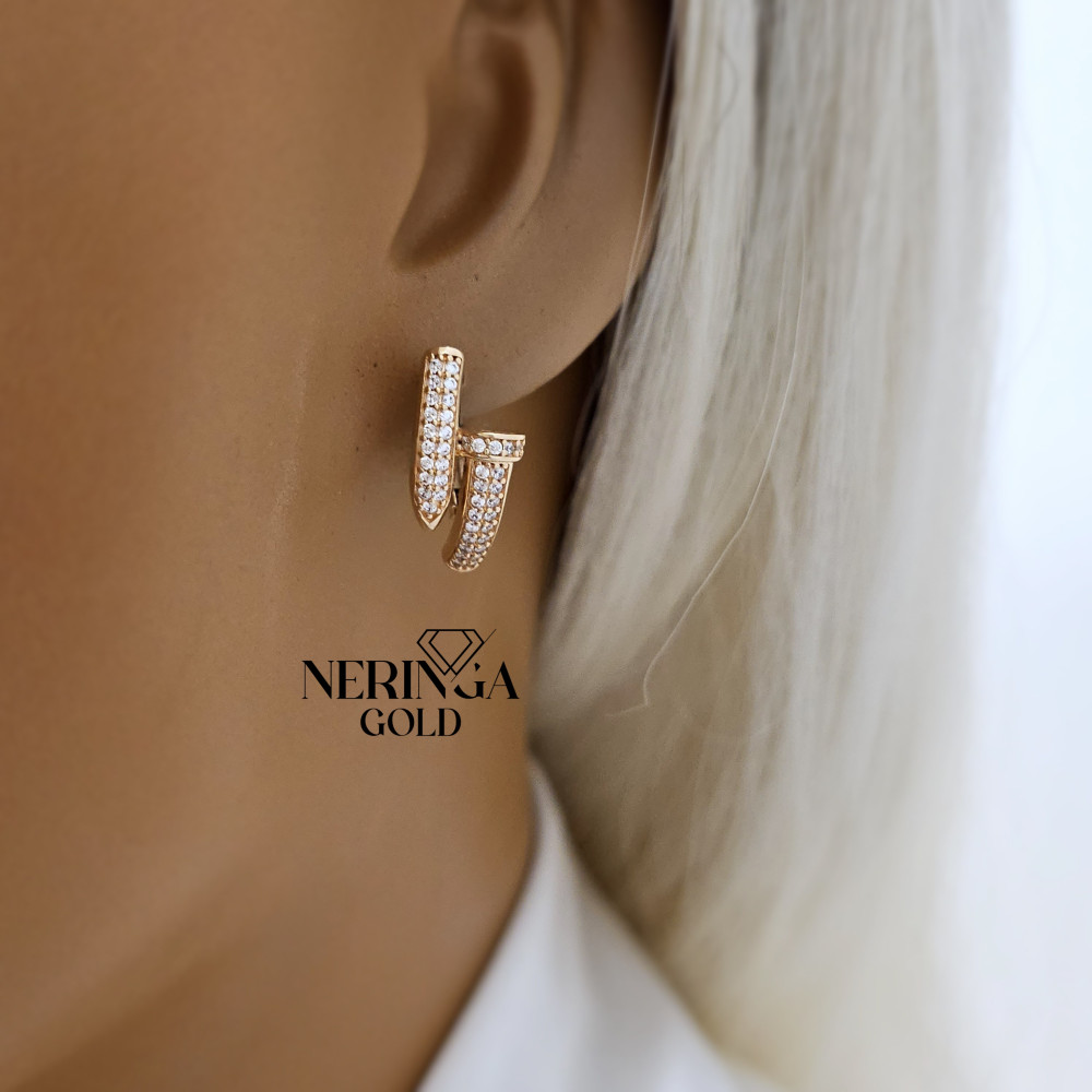 Rose gold english lock earrings #67339