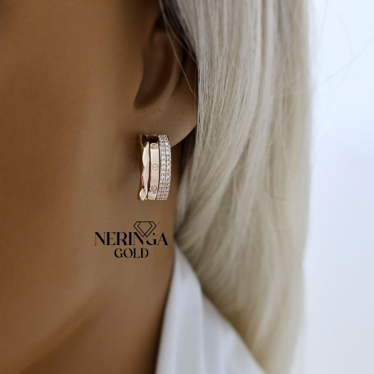 Rose gold english lock earrings #67506