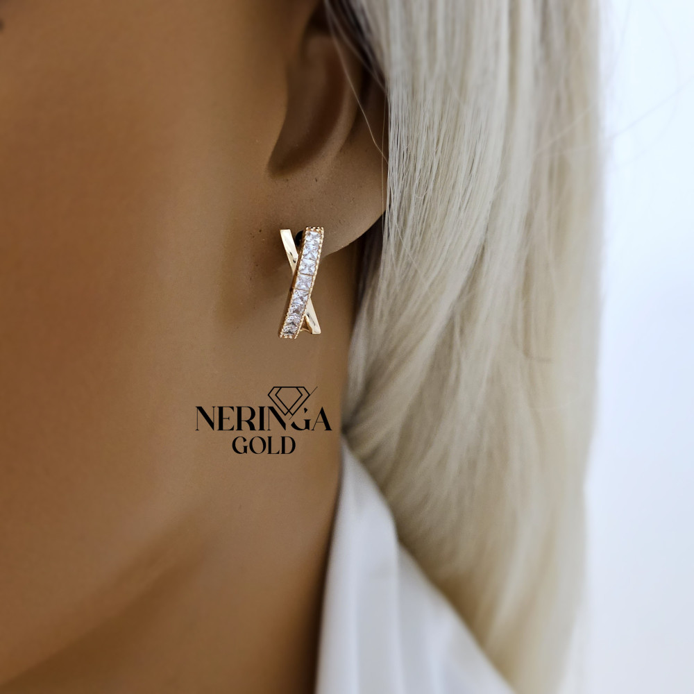 Rose gold english lock earrings #67508