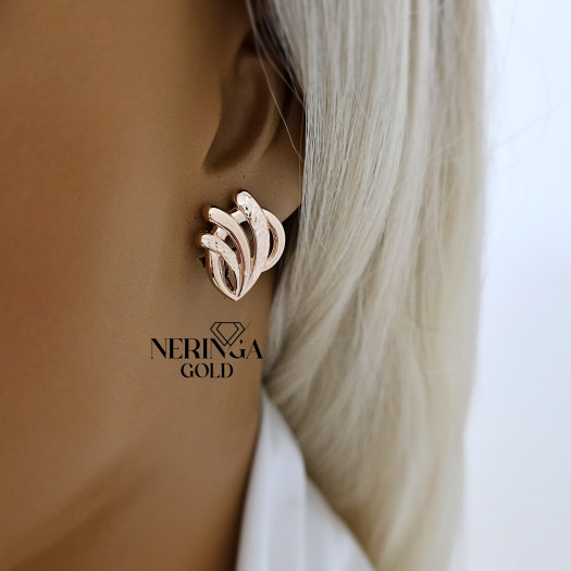 Rose gold english lock earrings #67517