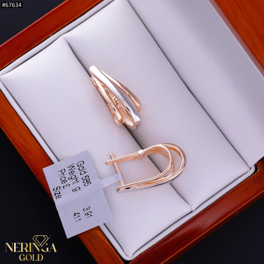 Rose gold english lock earrings #67634