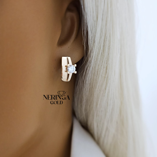 Rose gold english lock earrings #67640