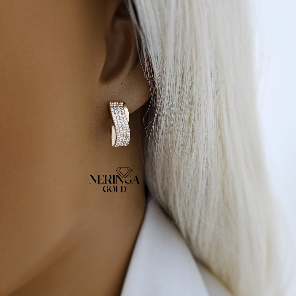 Rose gold english lock earrings #67646