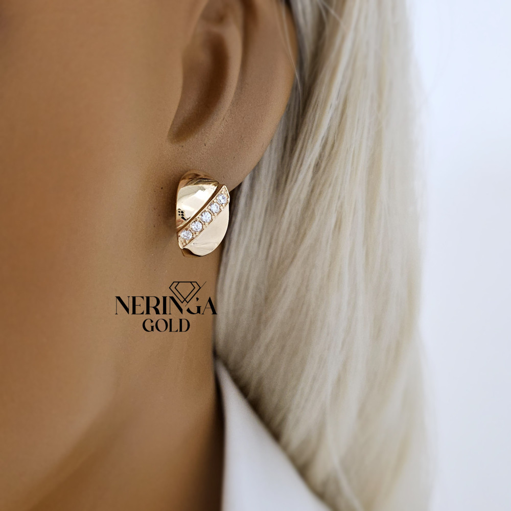 Rose gold english lock earrings #67759