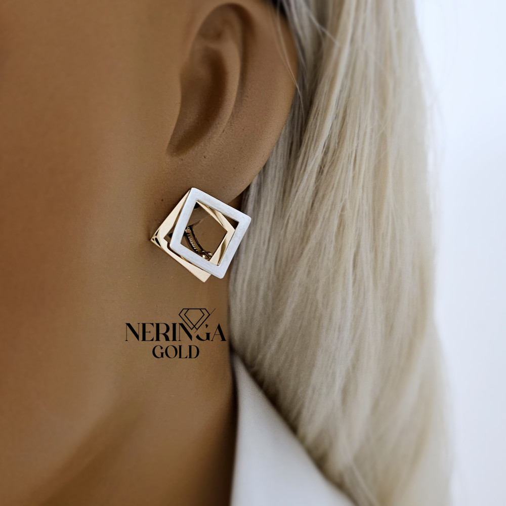 White rose gold english lock earrings #67776