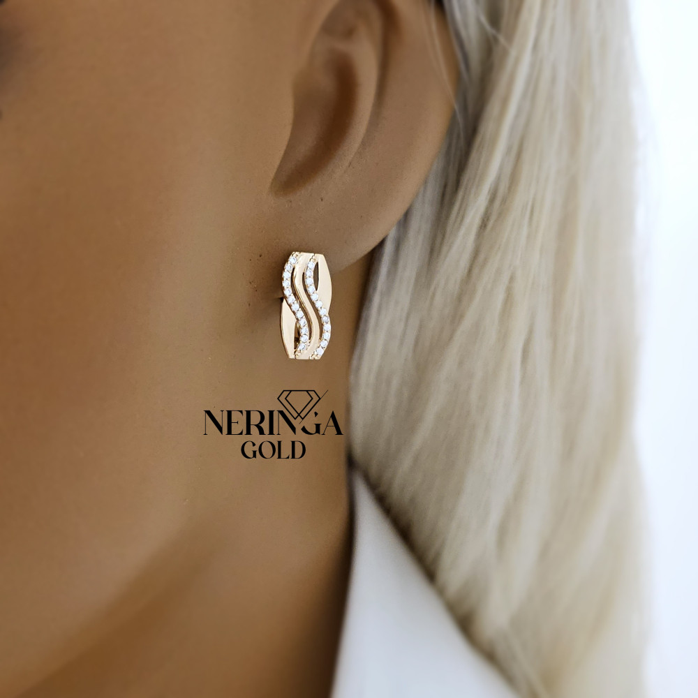 Rose gold english lock earrings #67757