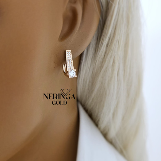 Rose gold english lock earrings #67769