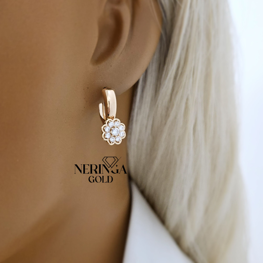 Rose gold english lock earrings #67762