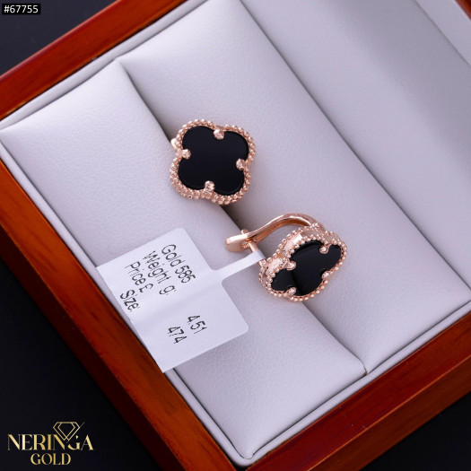 Rose gold english lock earrings #67755