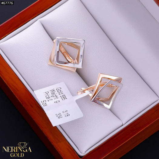 White rose gold english lock earrings #67776
