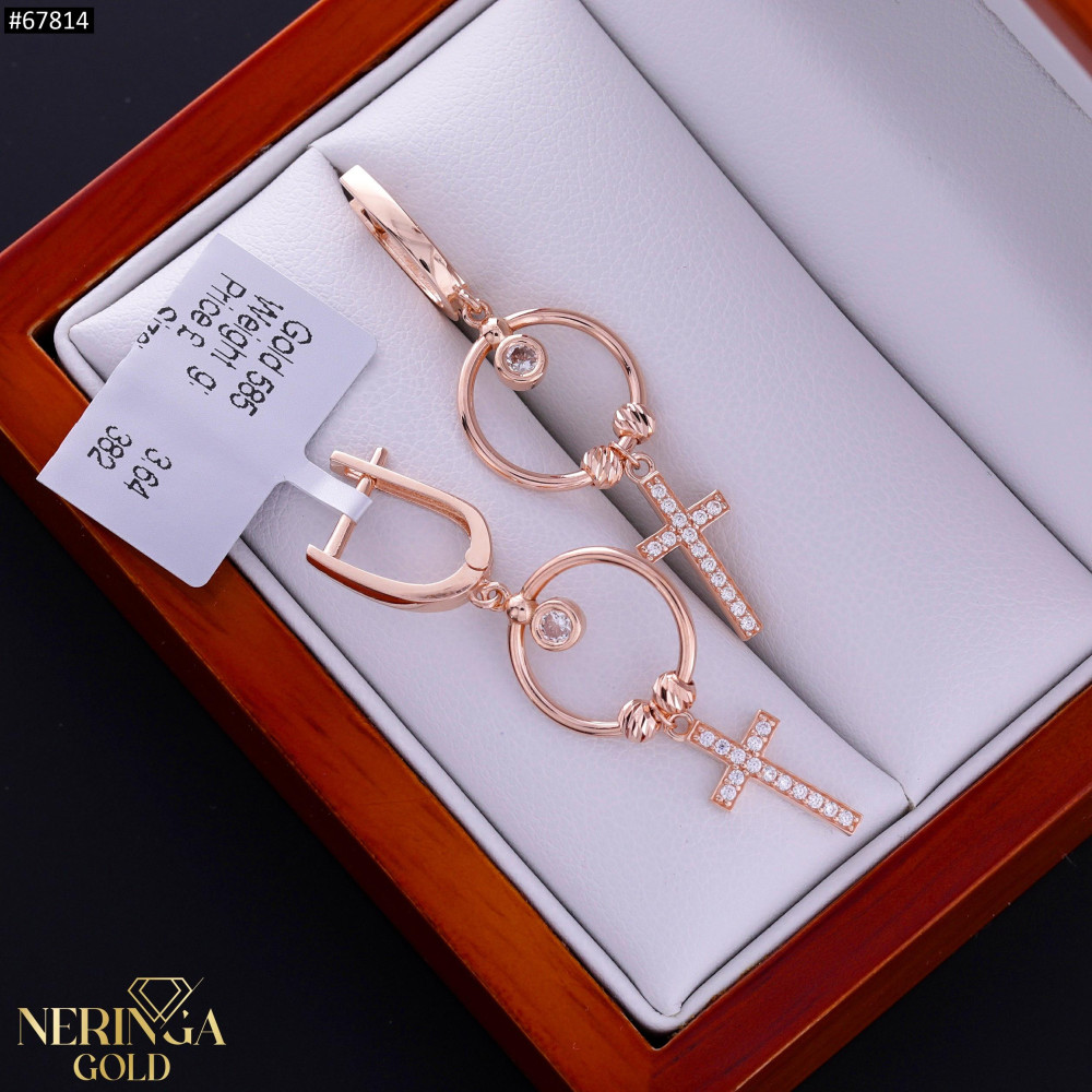 Rose gold english lock earrings #67814