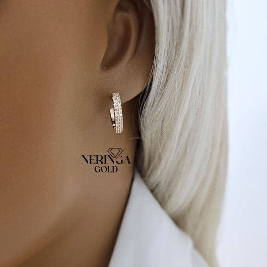Rose gold english lock earrings #67889