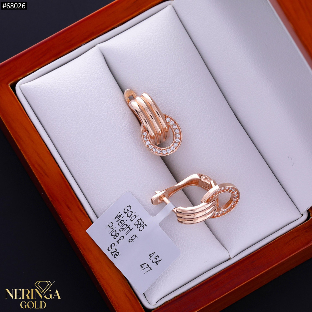 Rose gold english lock earrings #68026