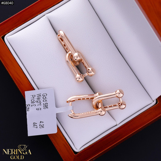 Rose gold english lock earrings #68040