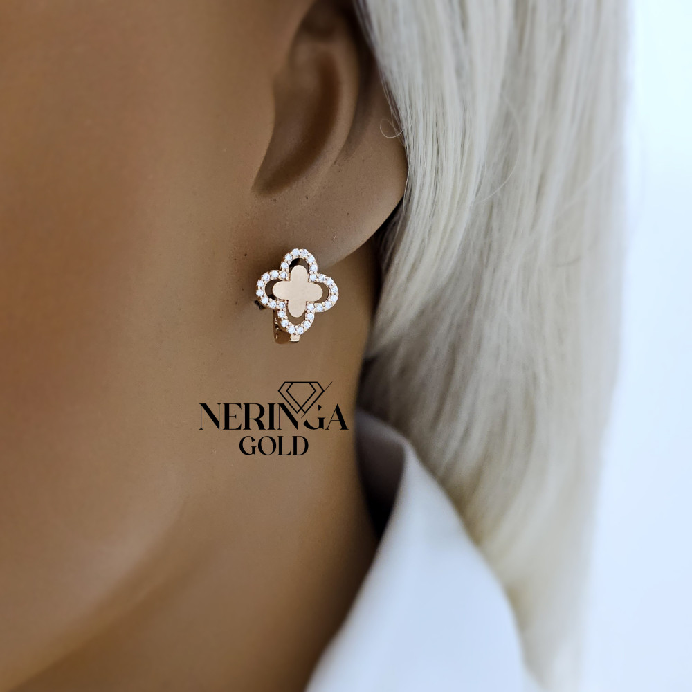 Rose gold english lock earrings #68223