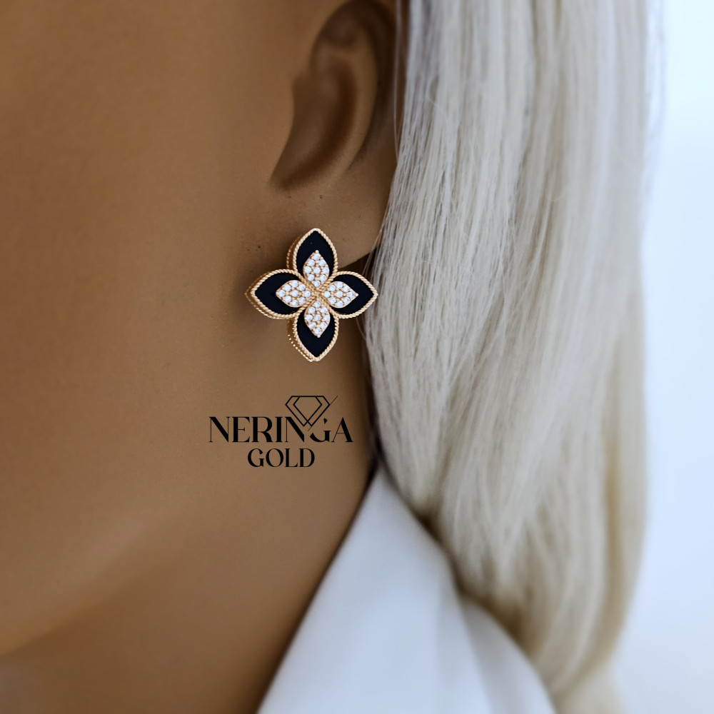 Rose gold english lock earrings #68525