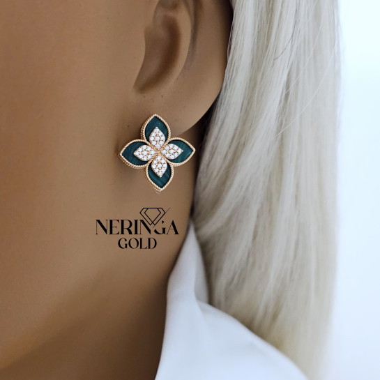 Rose gold english lock earrings #68868