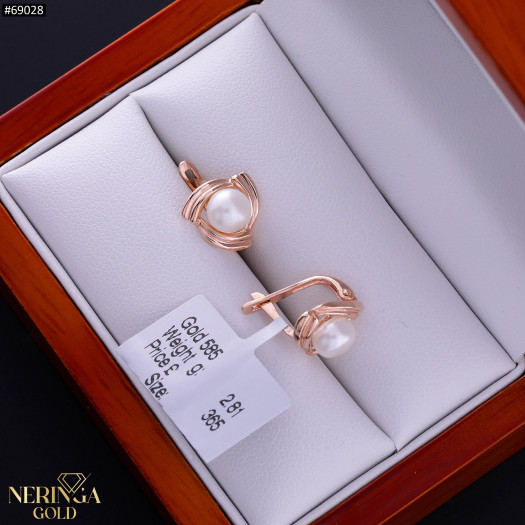 Rose gold english lock earrings #69028