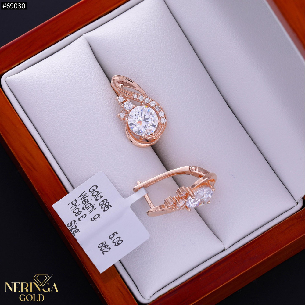 Rose gold english lock earrings #69030