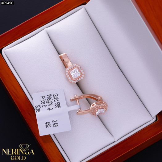 Rose gold english lock earrings #69490