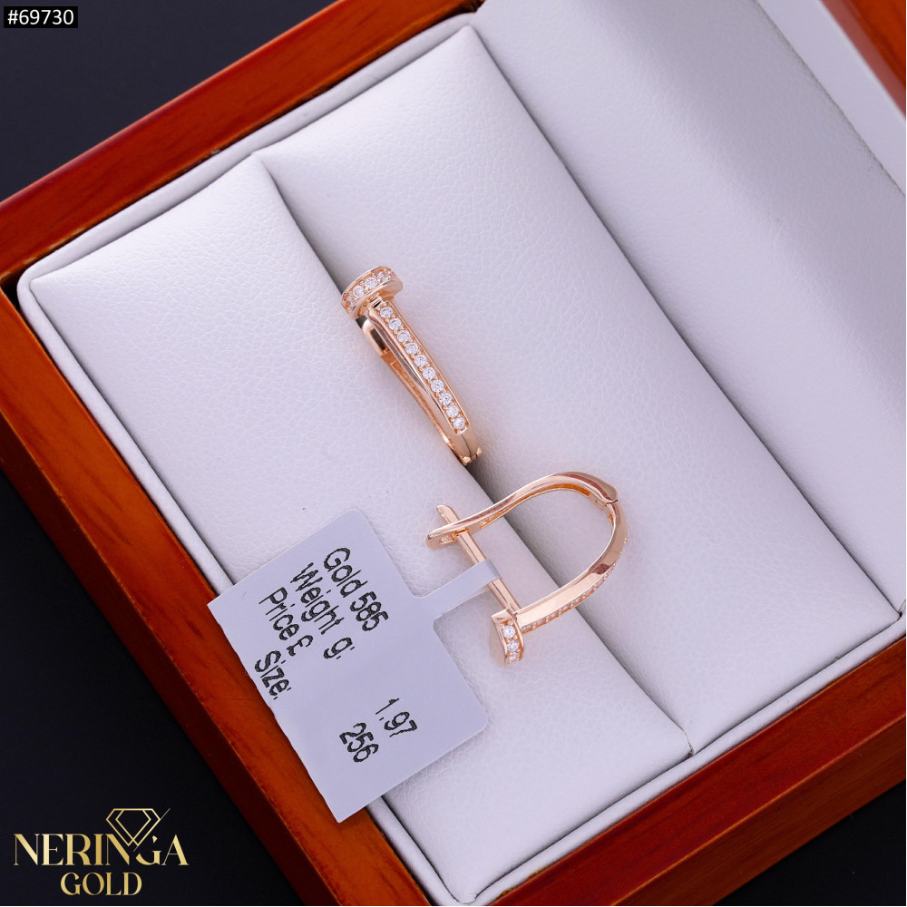 Rose gold english lock earrings #69730