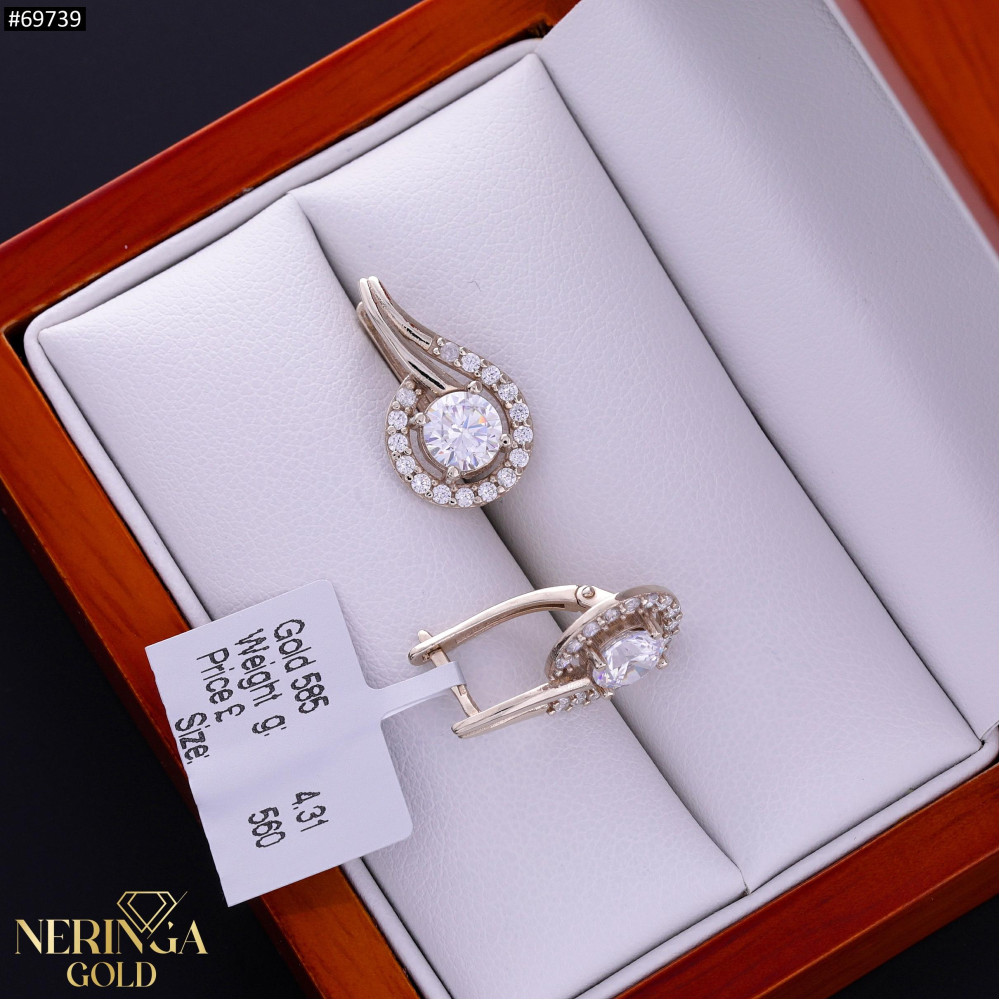 White gold english lock earrings #69739