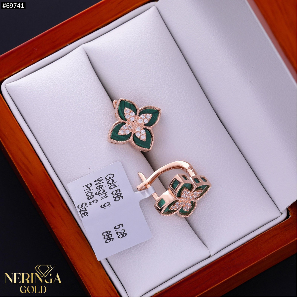Rose gold english lock earrings #69741