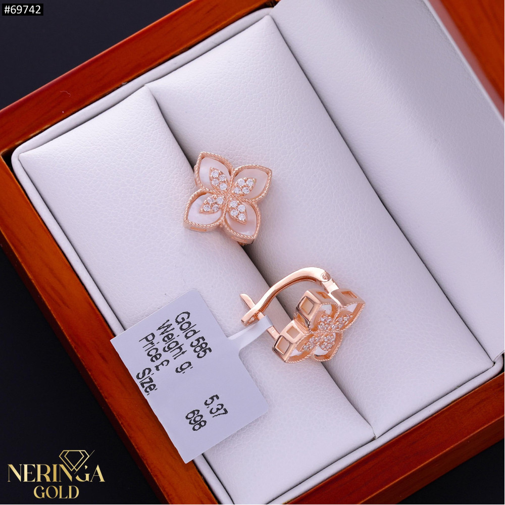 Rose gold english lock earrings #69742