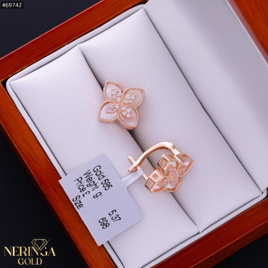 Rose gold english lock earrings #69742